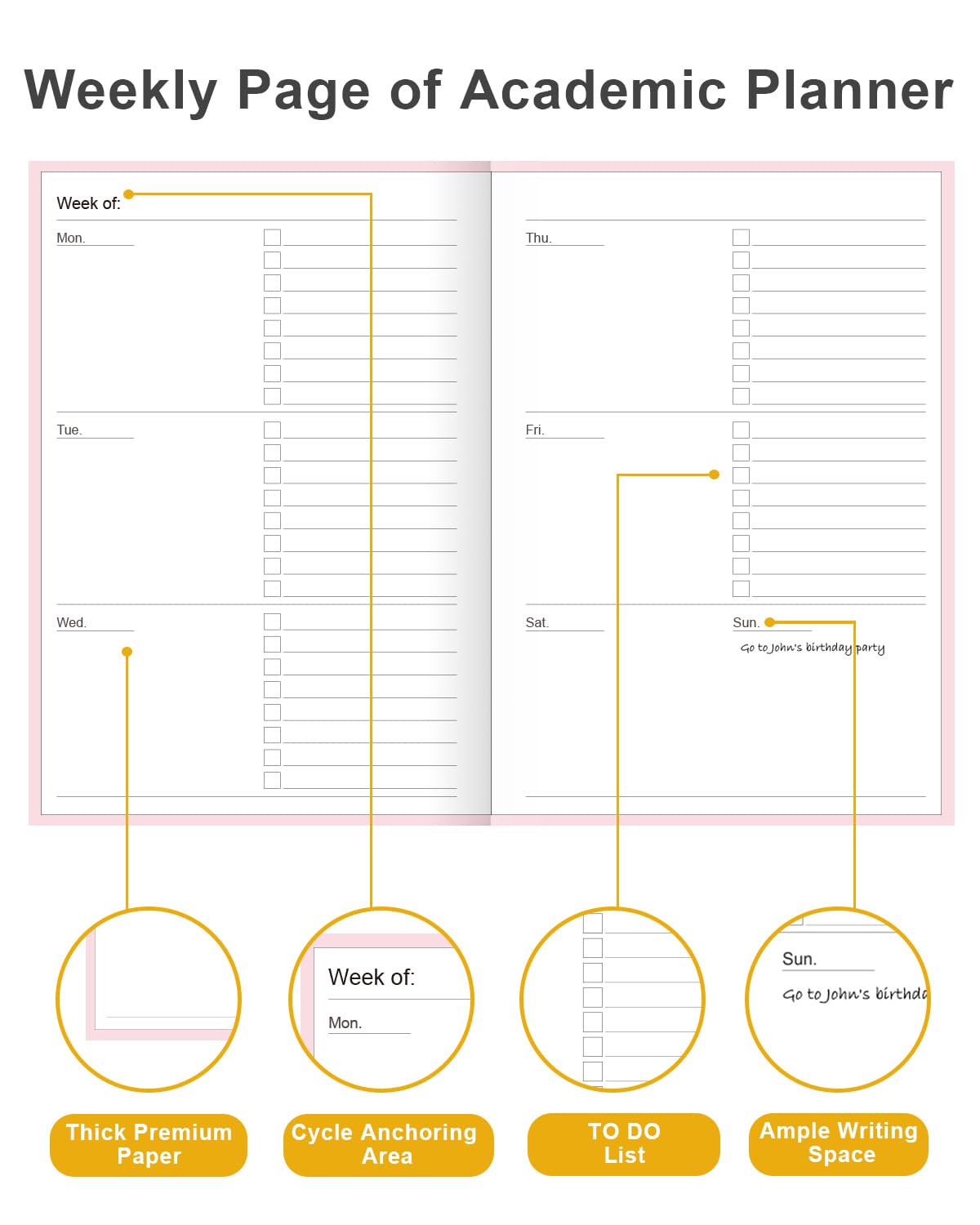Academic Planner for 2026-2027 or Anytime – 5.8" x 8.5" Undated Weekly Student Planner For Homeschool, High School, College & Nursing Students, 200 Pages, Pink
