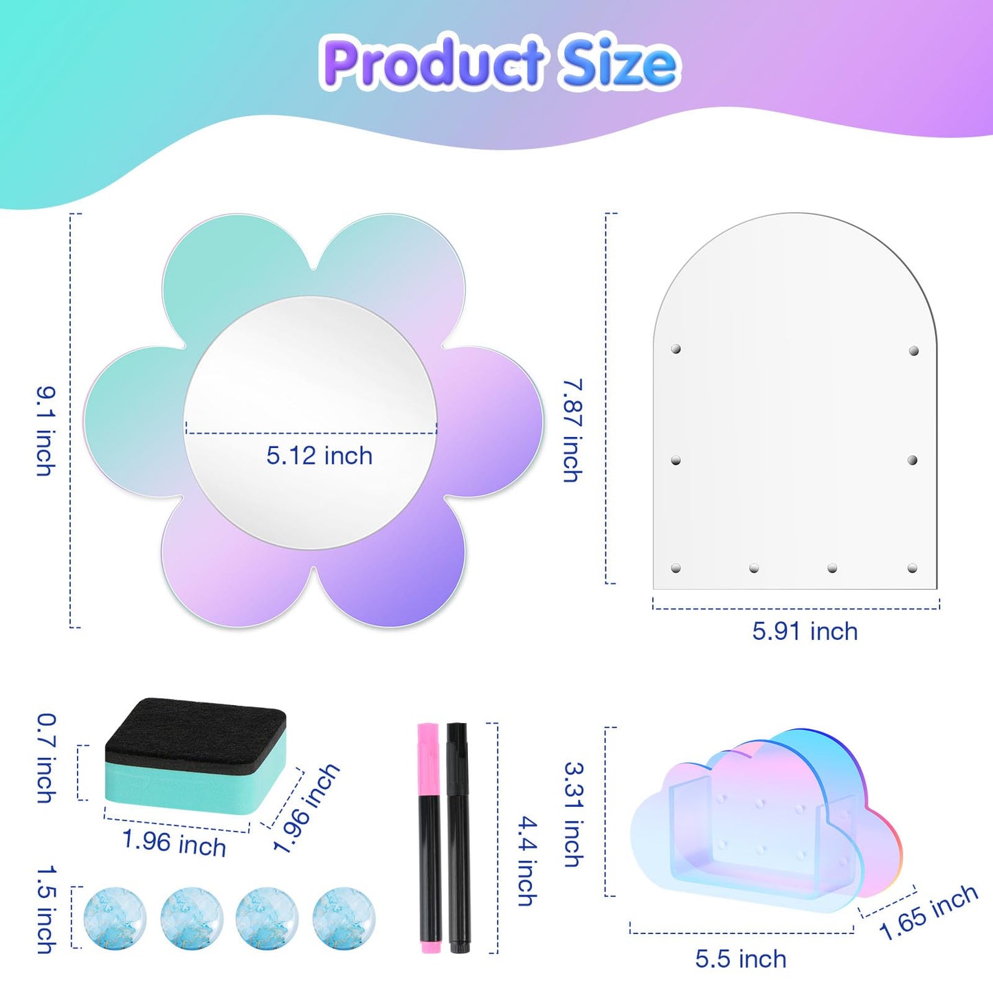 MoKo Locker Accessories Set, 5 in 1 Back to School Supplies College Essentials Includes Magnetic Acrylic Board, Locker Mirror, Markers Holder, Marker Pens and Locker Magnets, Flower