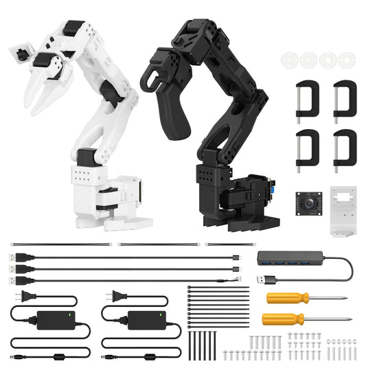 AI Robotic Arm Kit Hiwonder SO-ARM101 Embodied Imitation Learning Open Source 6-Axis Robot Arm 12 High-Torque Bus Servo Motors AI Vision Recognition (Standard Kit, Included 3D Printed Part, Assembled)