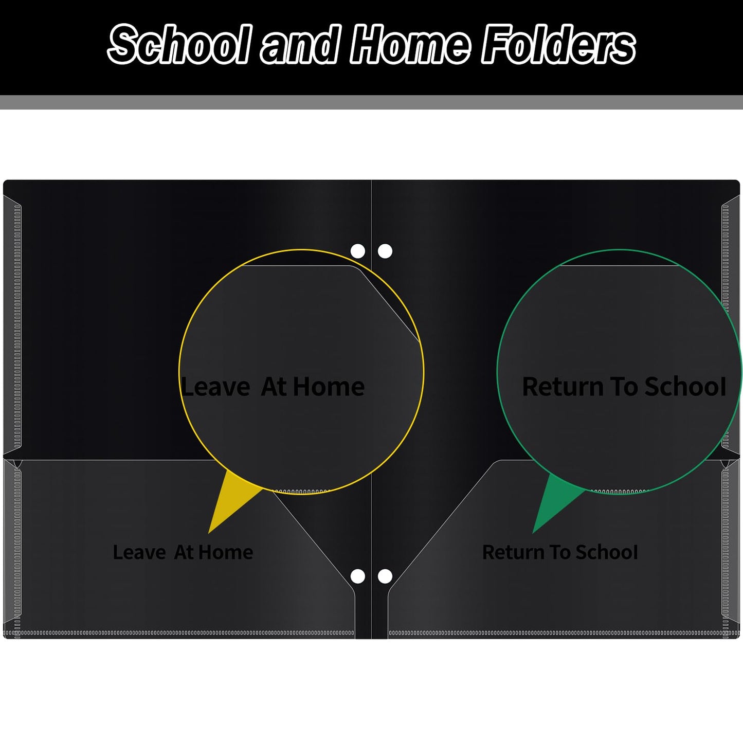 30 Pcs 3 Hole Punch Parent Teacher Communication Folders with Clear Front Pockets for 3 Ring Binders, 2 Pockets Homework Take Home Plastic Folders Classroom Folder for Kid Student ﻿ (30, Black)