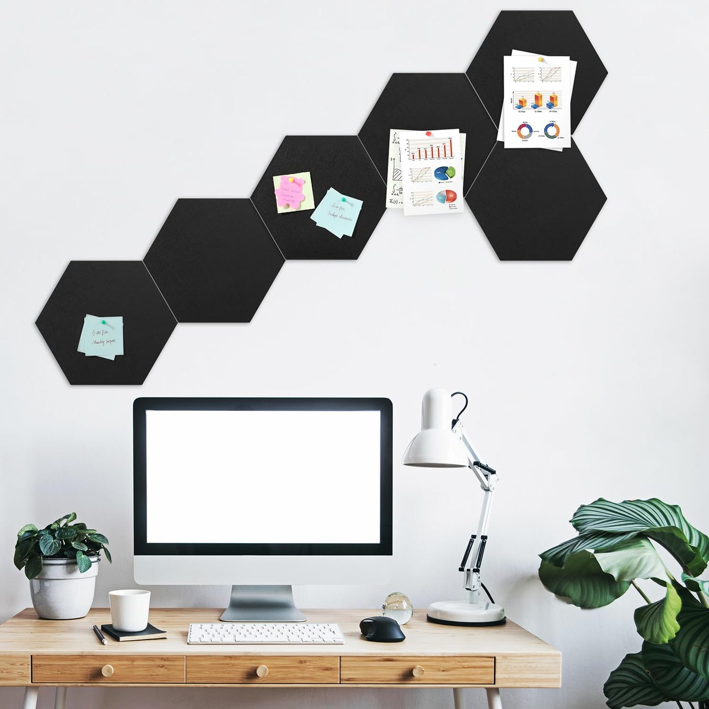 SEG Direct Hexagon Felt Cork Board Tiles, Hexagon Felt Bulletin Board Tiles Self Adhesive Picture Board, Memo Notice Tiles Pin Board for Walls Office, 11.8" x 10.2", 5PCS(Black)