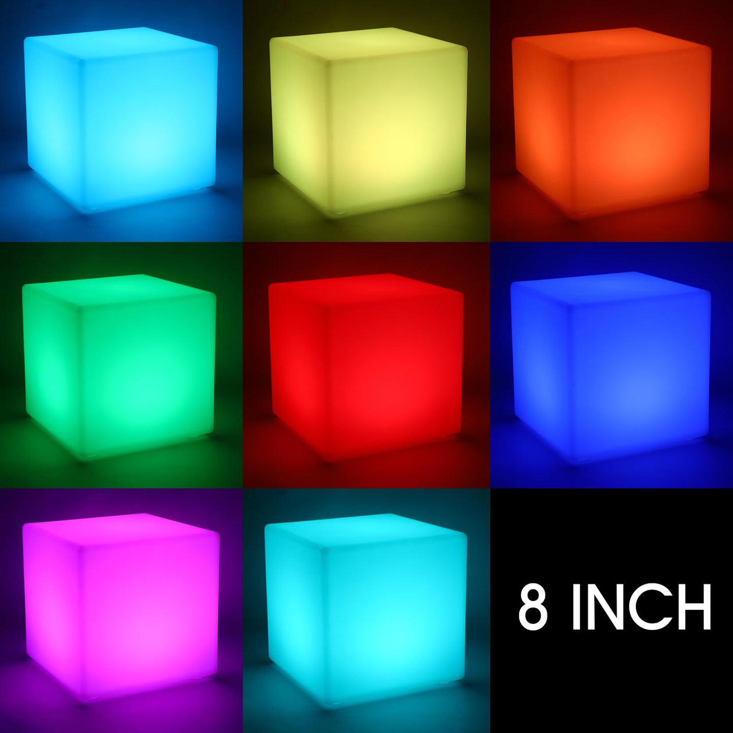 Frienda LED Mood Lamp - Waterproof Light Up Cube, 16 Colors, 8 Inch, White, Model FR2213