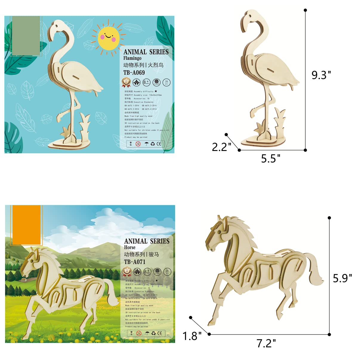3D Wooden Wild Animal Puzzle - 6 Piece Set Wood Wild Animals Skeleton Assembly Model Kits - Wooden Crafts DIY Brain Teaser Puzzle - STEM 3D Puzzle Gifts for Adults & Teens