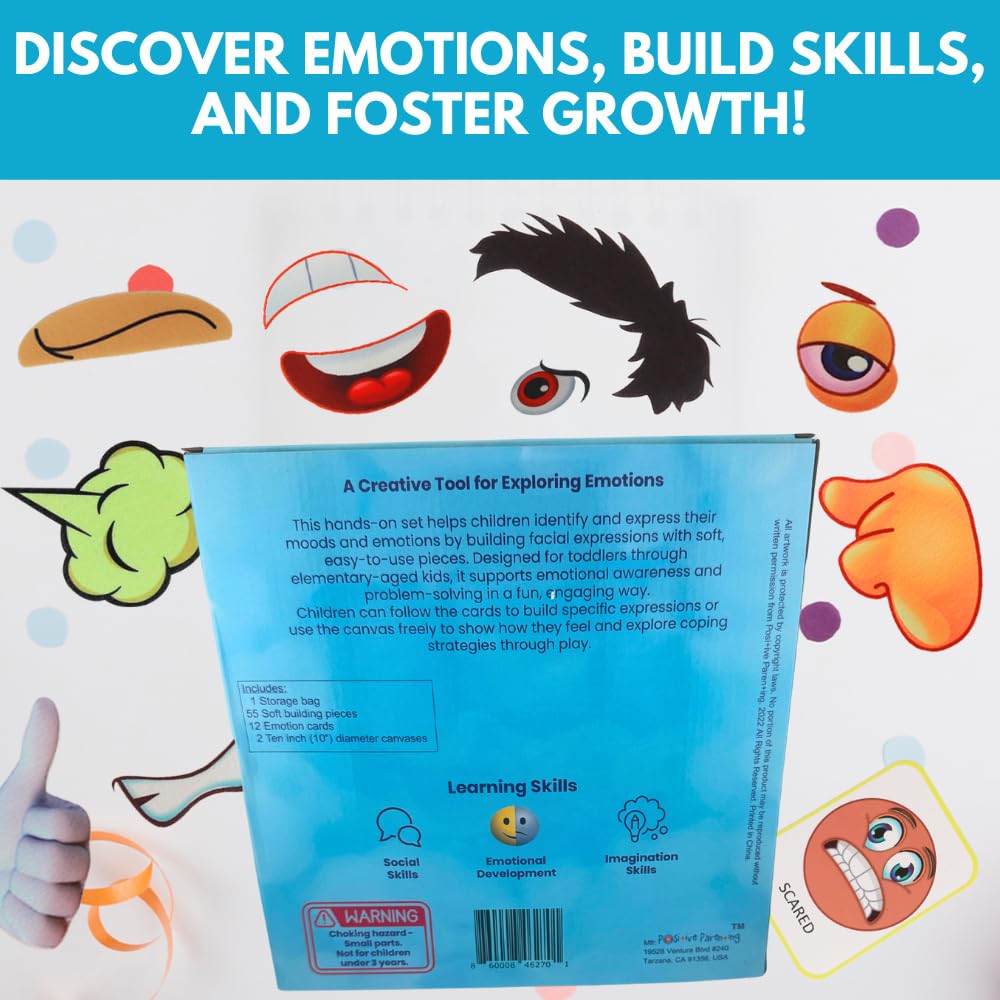 Thought-Spot Emotions Canvas Activity Set | Social Learning Game for Kids | Make Faces to Understand Feelings | 2 Canvases, 12 Double-Sided Emotion Cards with Coping Strategies, 55 Facial Pieces