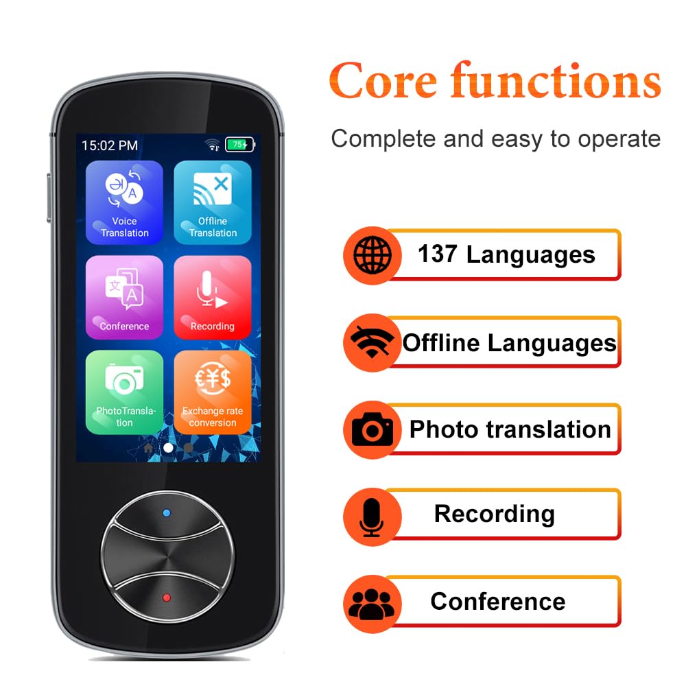 Language Translator Device No WiFi Needed, AI Translator Two Way Real Time Voice Translation with 137+ Languages, Offline/Photo Translation for Travel Business Learning