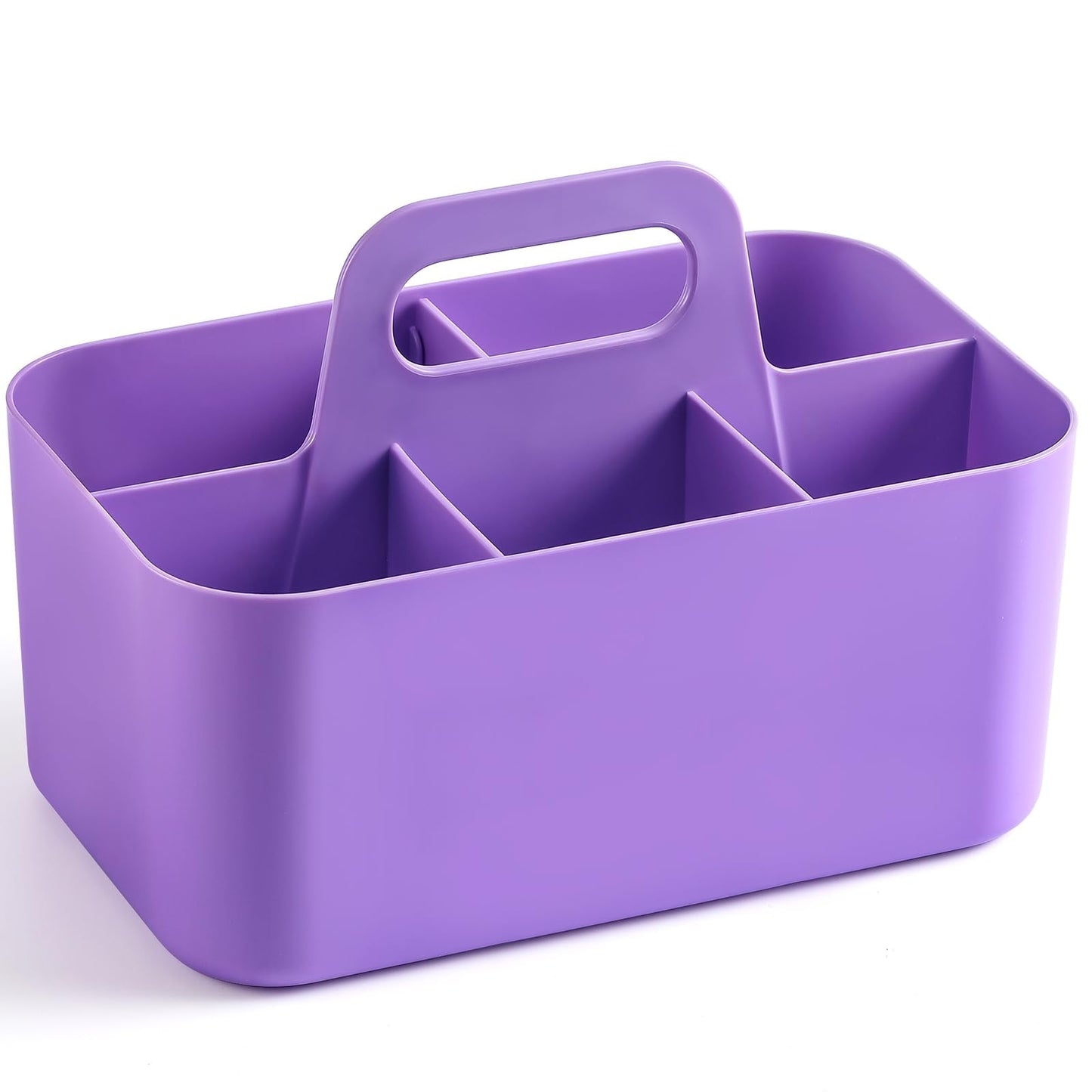Multiuse Caddy Organizer with Handle, Portable Divided Plastic Tote Bin - Art Craft, Stationary Pen Marker Crayon, Makeup Hair Supplies Storage - Bathroom, Classroom, Dorm, Office, Desk Holder -Purple