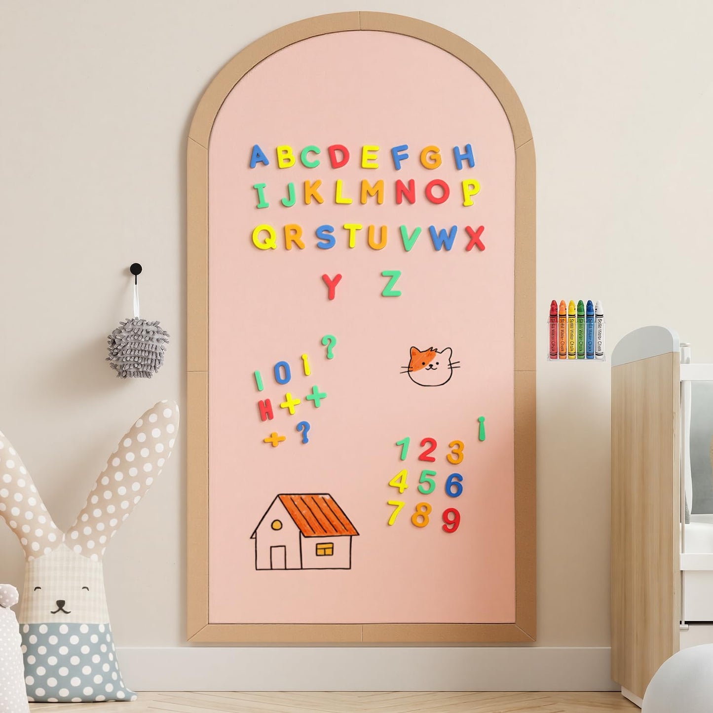Feifeiya Dark Gray Large Magnetic Arch Wall Decal with Wooden Frame 40"x32" Arch Magnetic Chalkboard Self Adhesive Wall Board Sticker with 36 Magnet Letters Chalk Board Wallpaper Roll