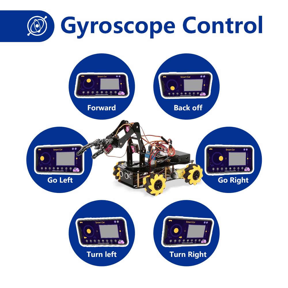ACEBOTT 5DOF Smart Robot Arm Car Kit, 4WD Remote Control Car Compatible with Arduino/Python/Blockly Programming Project/STEM Education/Science Coding Kit for 12+ Teens and Adults Unique Gifts