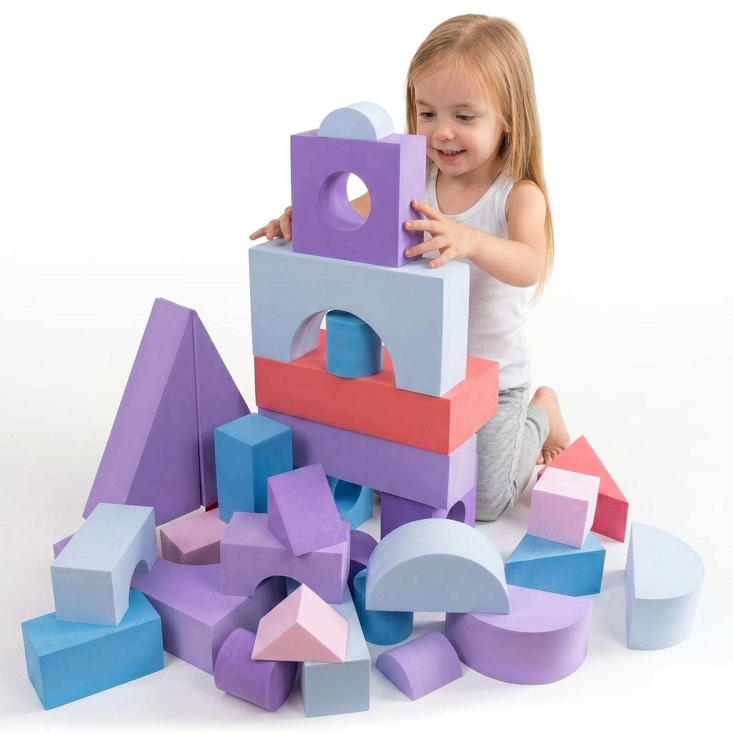 Bingyouth Large Building Foam Blocks for Toddlers, EVA Stacking Foam Building Blocks Toy Set, Non-Toxic, Washable, Early Learning Construction Toys & Gifts for Kids Boys & Girls (Pink, Pieces, 30)