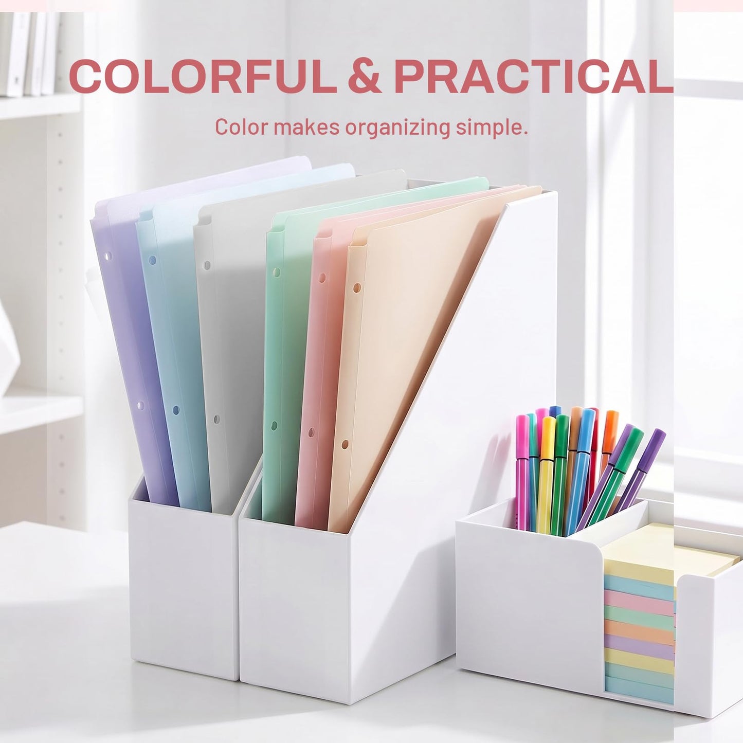 SUNEE 3 Hole Pocket Folders (12 Pack, Pastel Color) Plastic Pocket Folders for 3 Ring Binder, 3-Hole Punched Folders with Pockets, for Kids, Students, Teachers, Office Staff