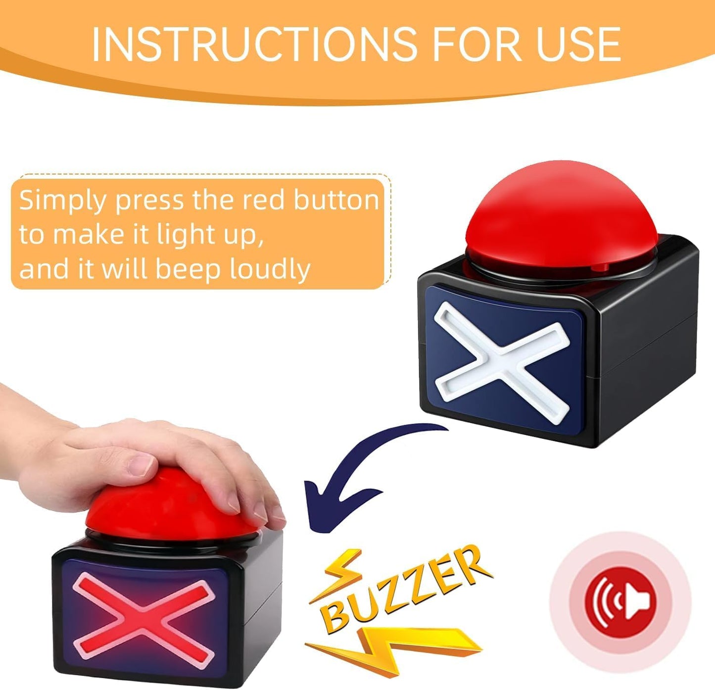 RIBOSY Game Answer Buzzer, Game Buzzer with Lights and Sound Trivia Quiz Got Talent Buzzer, Buzzer Buttons for Game Show (2 Pack)