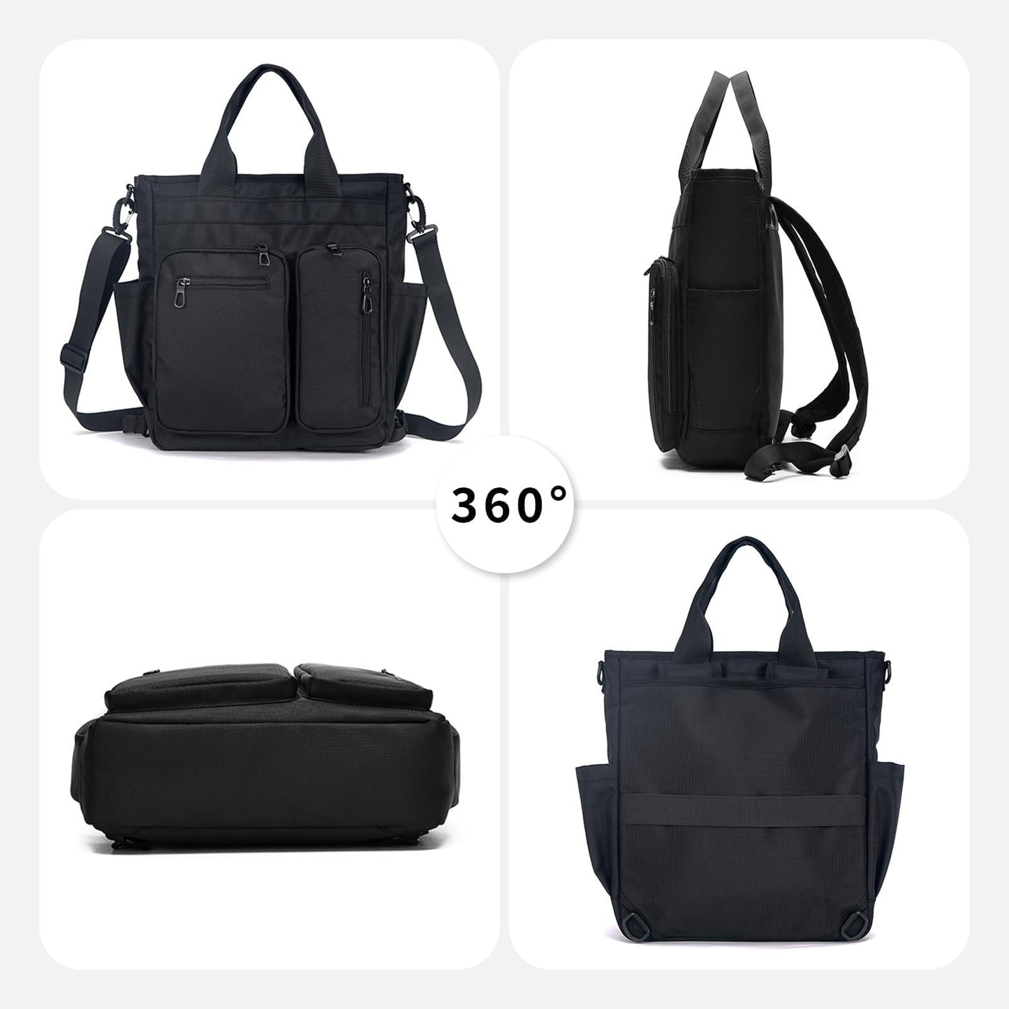 mygreen Convertible Black Laptop Backpack Purse for Women Travel Work, 3 In 1 Tote Backpack Convertible Bag Daypack for Work, Daily, Travel Black