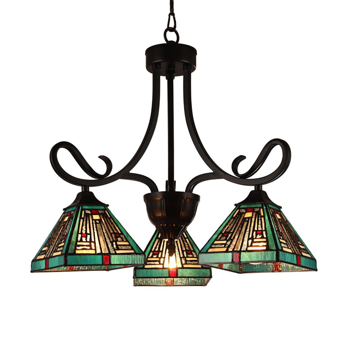 Chloe Lighting Innes Mini Chandelier, 3 Light, Tiffany-Style, Blackish Bronze, 22in Wide, Multicolor, Model CH3T359BM22-DD3