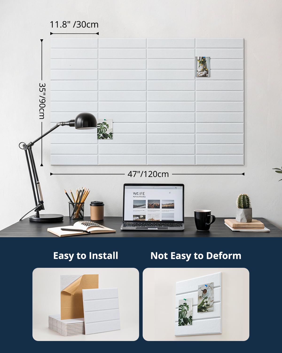 Woovio Cork Board 48"x36" Large Felt Bulletin Board with Self Adhesive, Cork Boards for Walls for Office-12 Pack Pin Board Use in Home Classroom Office Wall Decor White