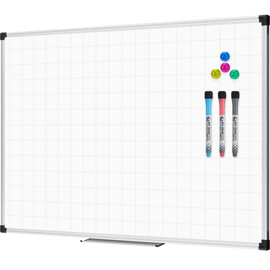 XBoard Magnetic Dry Erase Board with Lines 48 x 36 Inch, 4' x 3' Double Sided Hanging White Board Planner for Wall | Grid Lined White Board + Message Presentation Board