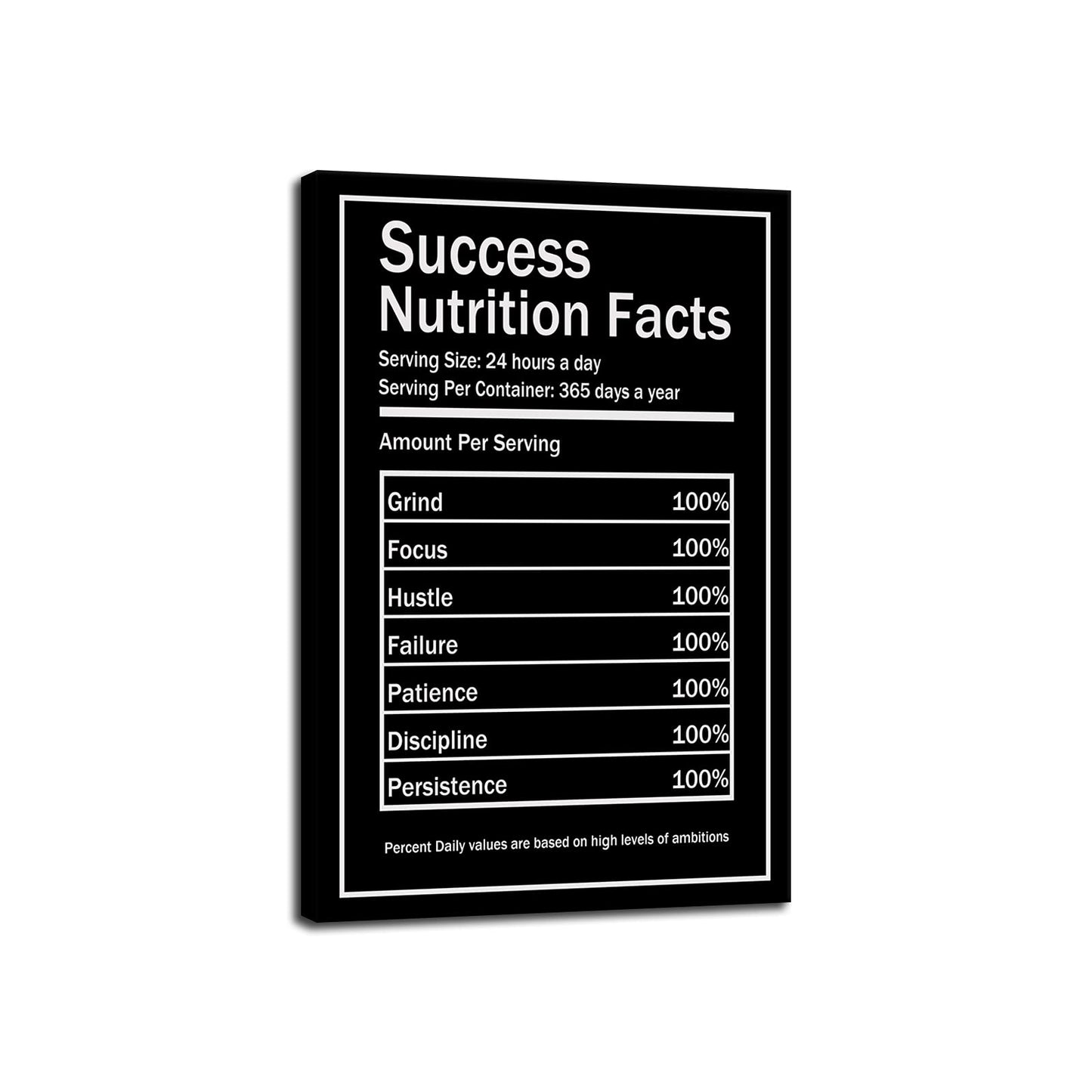 Success Nutrition Facts Motivational Canvas Wall Art Inspirational Quotes from Entrepreneurs Inspiring Posters Picture Frame Wooden Artwork Home Home Office Decoration Ready to Hang[12''W X 18''H]