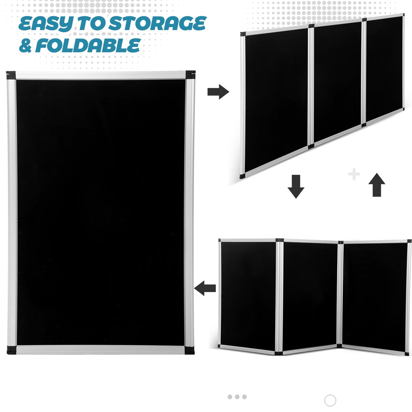 Sherr 3 Panel Trade Show Presentation Board, 72 x 35.3 inches Tri Fold Display Board, Black Single Sided Tabletop Display, Folding Panel for Trade Show Table Top