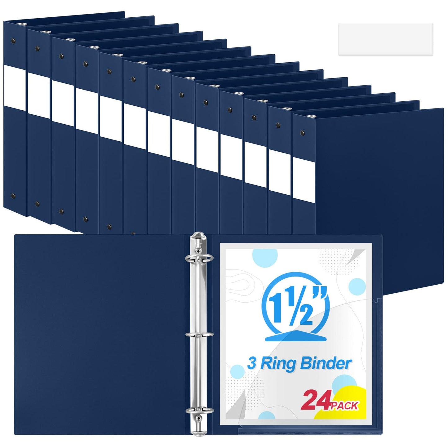 Henoyso 24 Pcs Navy Blue 1.5" 3 Ring Plastic Binder Bulk, 1 1/2 Inch Soft Flexible Binders Round Rings, Fits Letter Size 8.5'' x 11'' Paper, Holds 350 Sheets, for School Office (1.5 Inch)