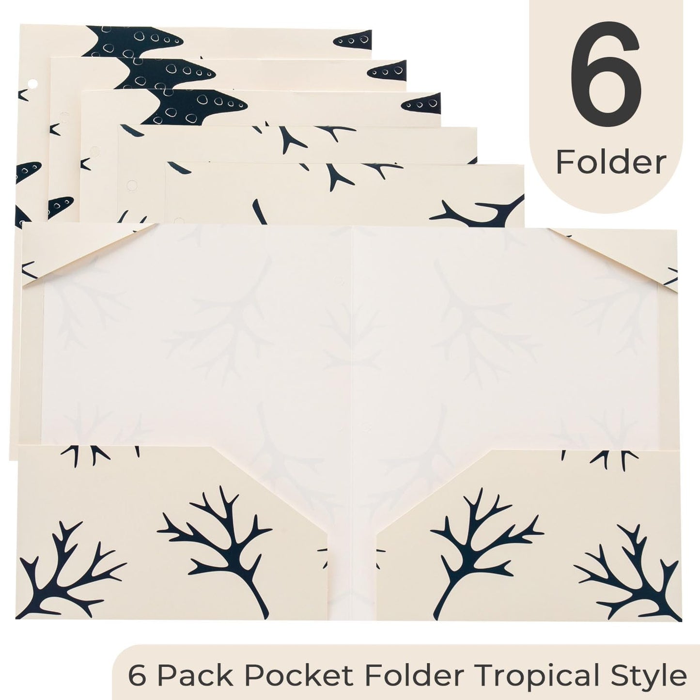 Beramon 6 Pack 2 Pocket Folders Letter Size Pocket Folders for 3 Ring Binder 3-Hole Punched Folders with Pockets, Suitable for Kids Students Teachers Office Staff, Ocean Design