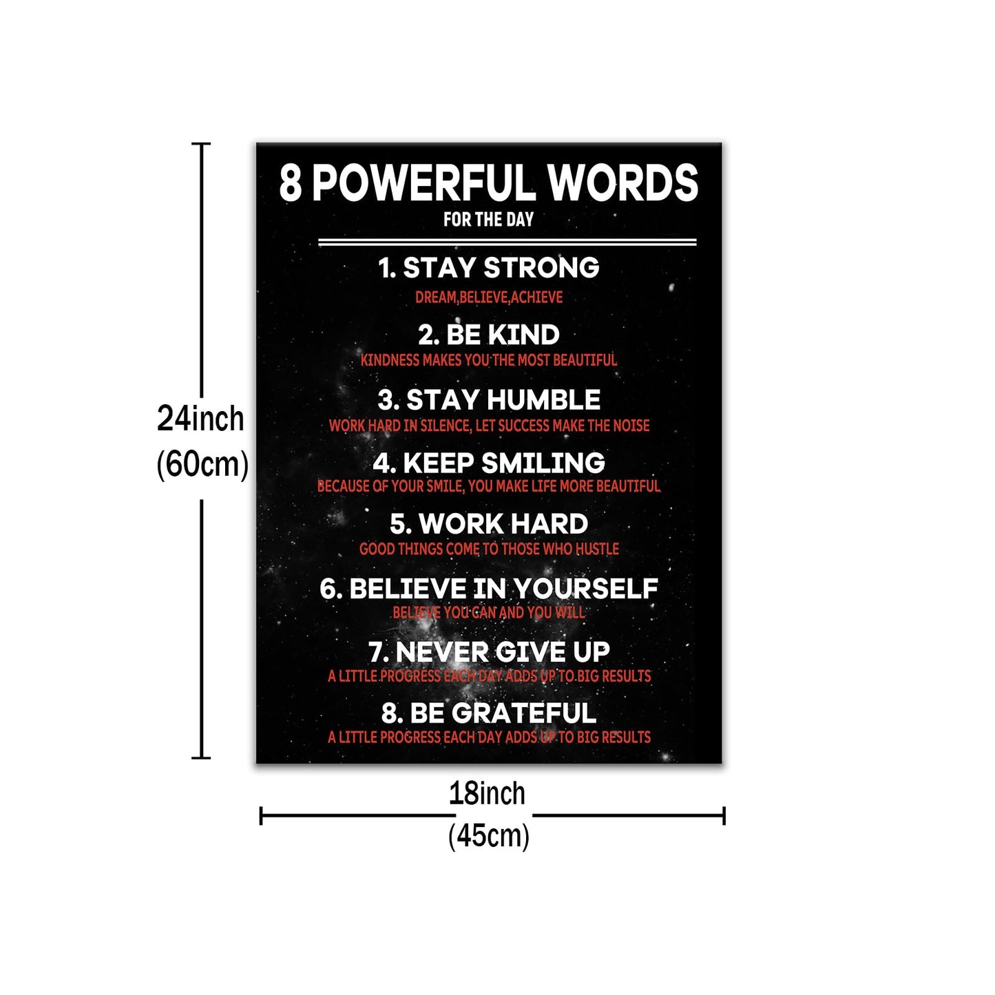 Inspirational Canvas Wall Art Motivational 8 Powerful Words Quotes Poster Print Rules Signs Picture Painting for Modern Home Bedroom Teens Room Office Artwork Stretched and Framed [18" W x 24" H]