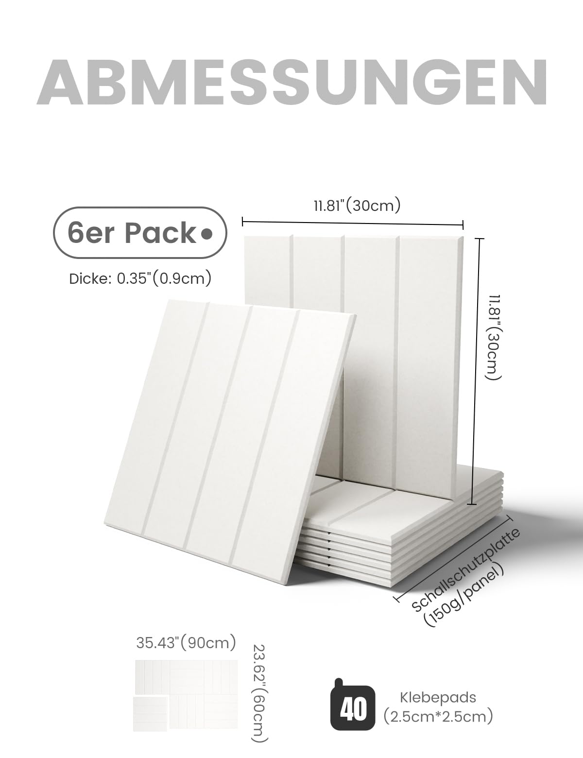 Bumusty Large Cork Board Alternative-36 x 24" Felt Bulletin Board Tiles, with 30 Pushpins, 40 Adhesive Tabs, Bold-Stripe 6-Pack, Cork Boards for Office Push Pin Board Felt Board-Milky White