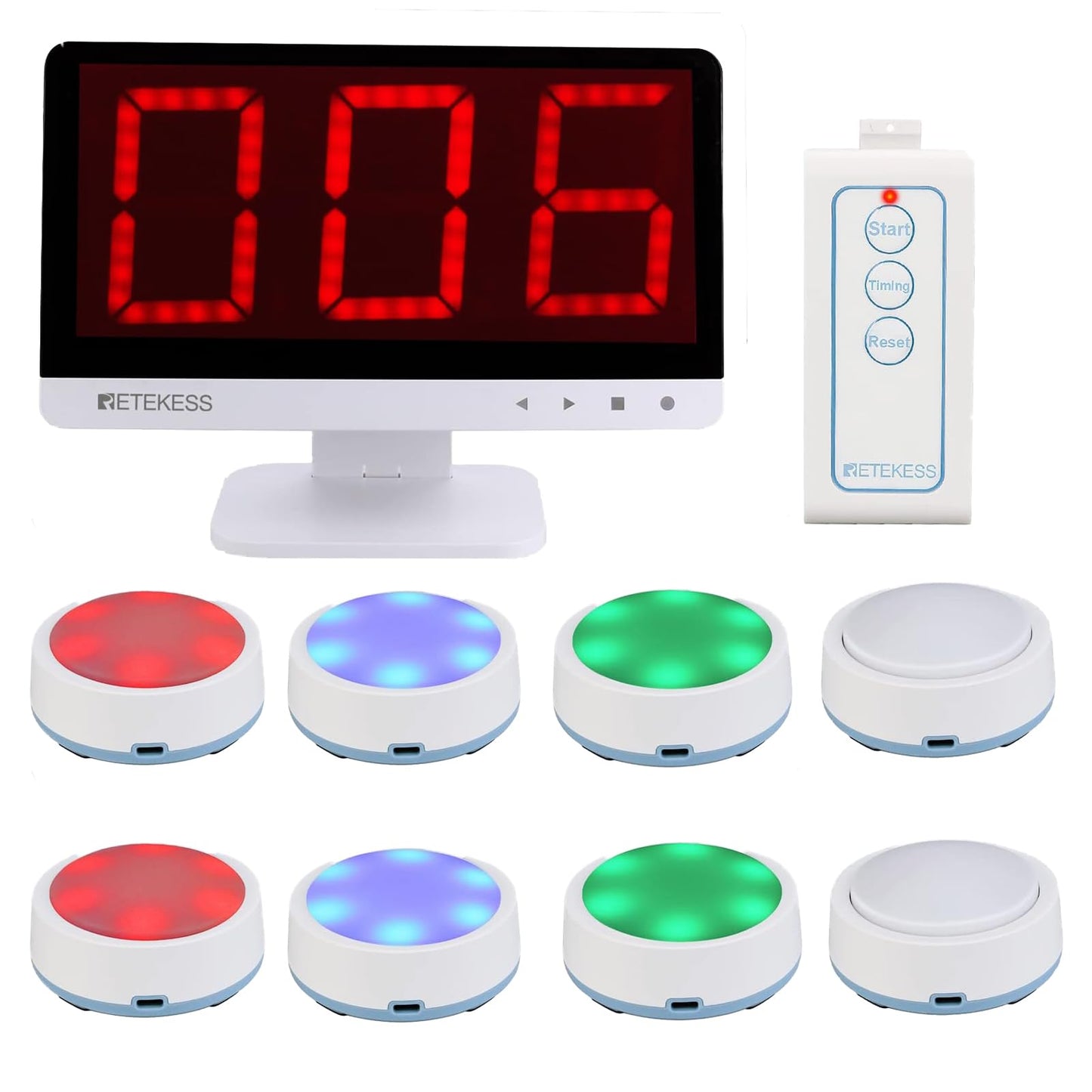 Retekess TM101 Buzzers for Trivia Games, Jeopardy Buzzers with Light, Add Up to 32 Buttons, 262ft,Game Show Buzzers for Classroom,School Competition,Family Feud and Back to School
