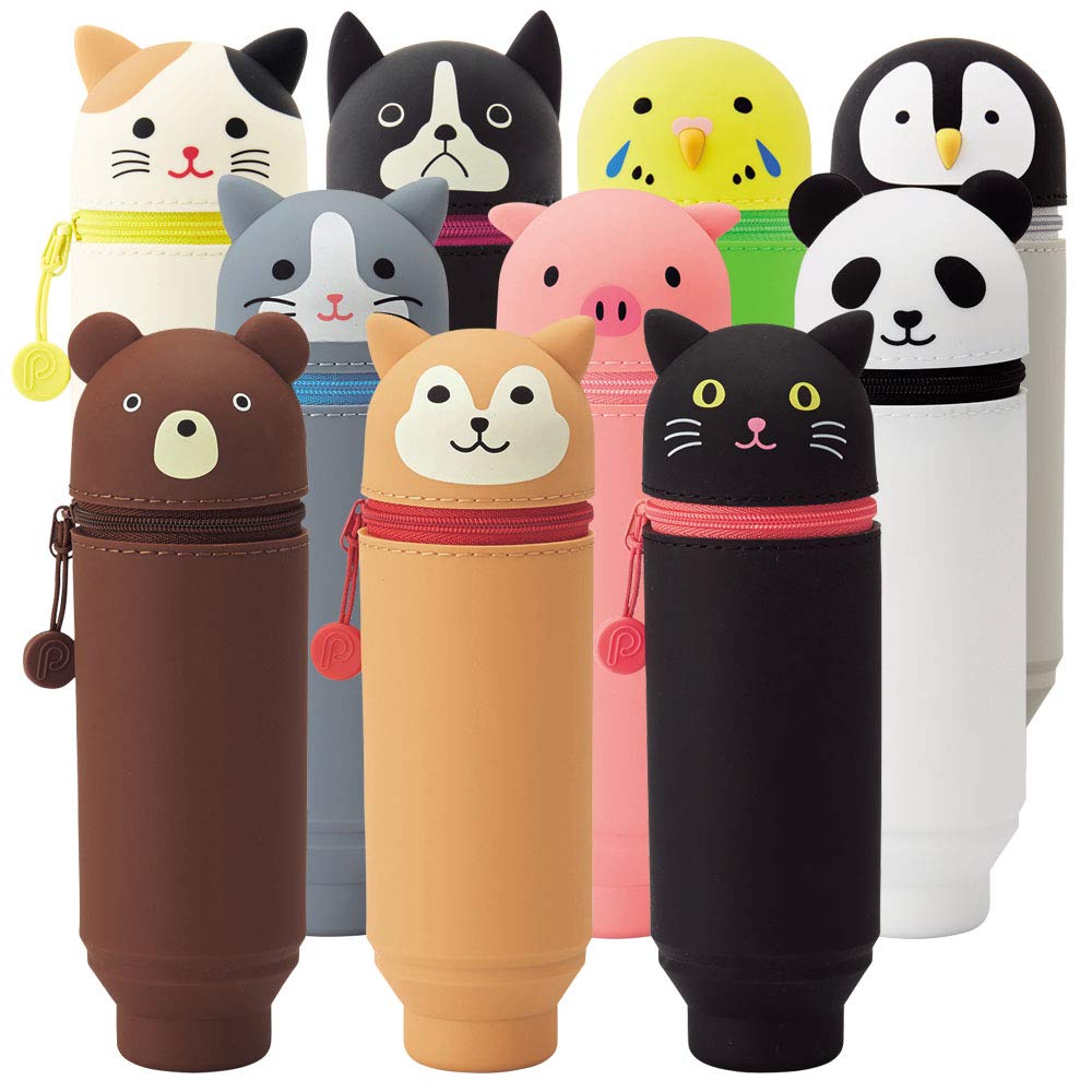 LIHIT LAB Kawaii Japanese Bird Stand Up Pencil Case For School Office College, Cute School Supplies, Animal Pen Holder Pencil Pouch Holder Teen Girls, Artist Pencil Case, Parrot (A7712-9)