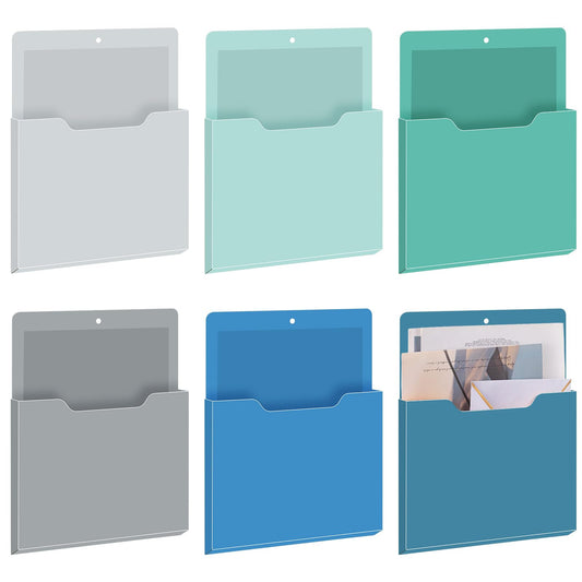 Fuutreo 6 Pcs Magnetic Wall File Organizer Magnetic Wall File Holder Refrigerator Magazine Holder for Mail Letters Paper(Aqua Green,Vertical-large)