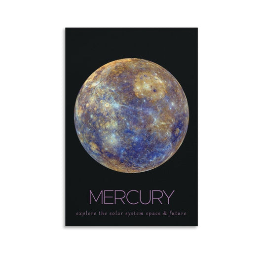 LGDSBHH Minimalist Mercury Solar System Canvas Wall Art - Educational Space Planet Poster - Science Classroom & Kids Bedroom Decor - 12x18 Inch (Unframed)