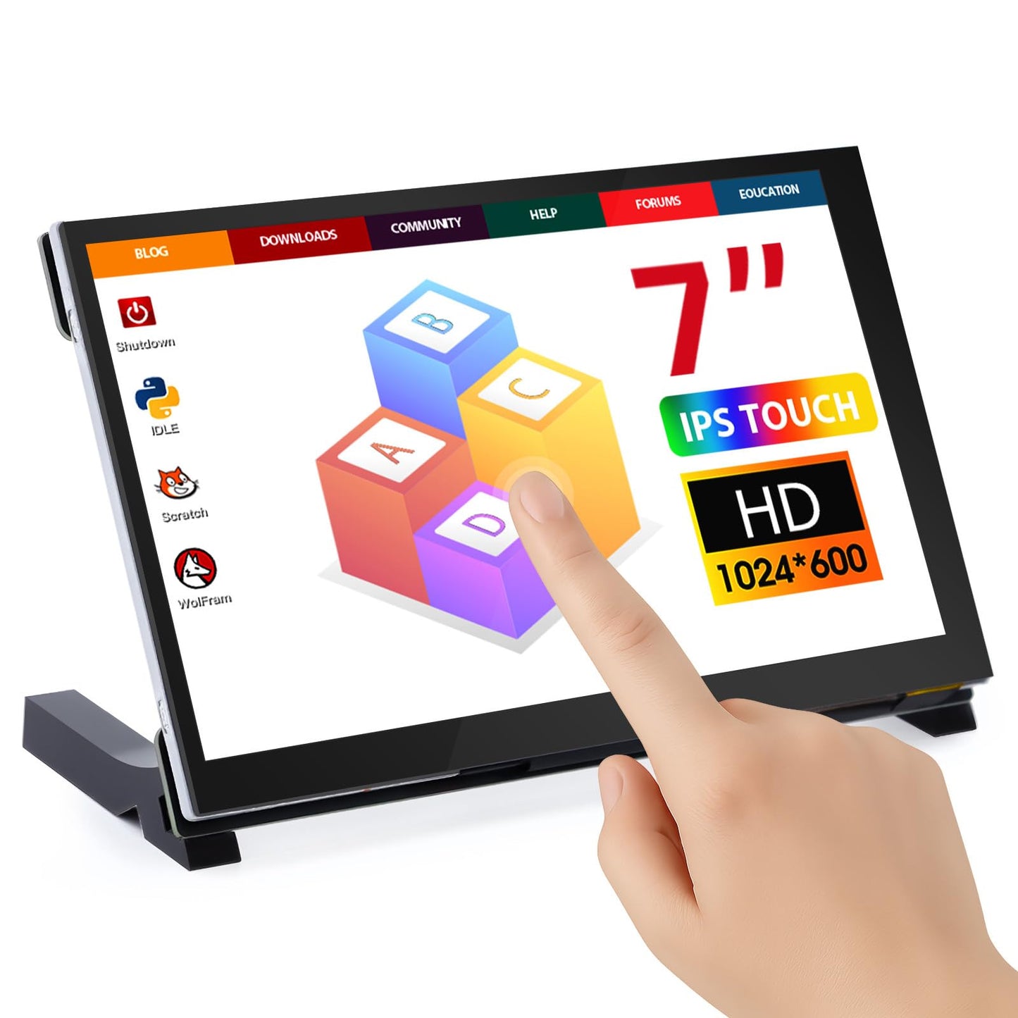 ELECROW 7 Inch Touchscreen Monitor for Raspberry Pi, 1024X600 IPS HD Capacitive Touch Screen Display with Acrylic Stand, Plug and Play, Compatible with Raspberry Pi 5/4/3, Banana Pi, Jetson Nano