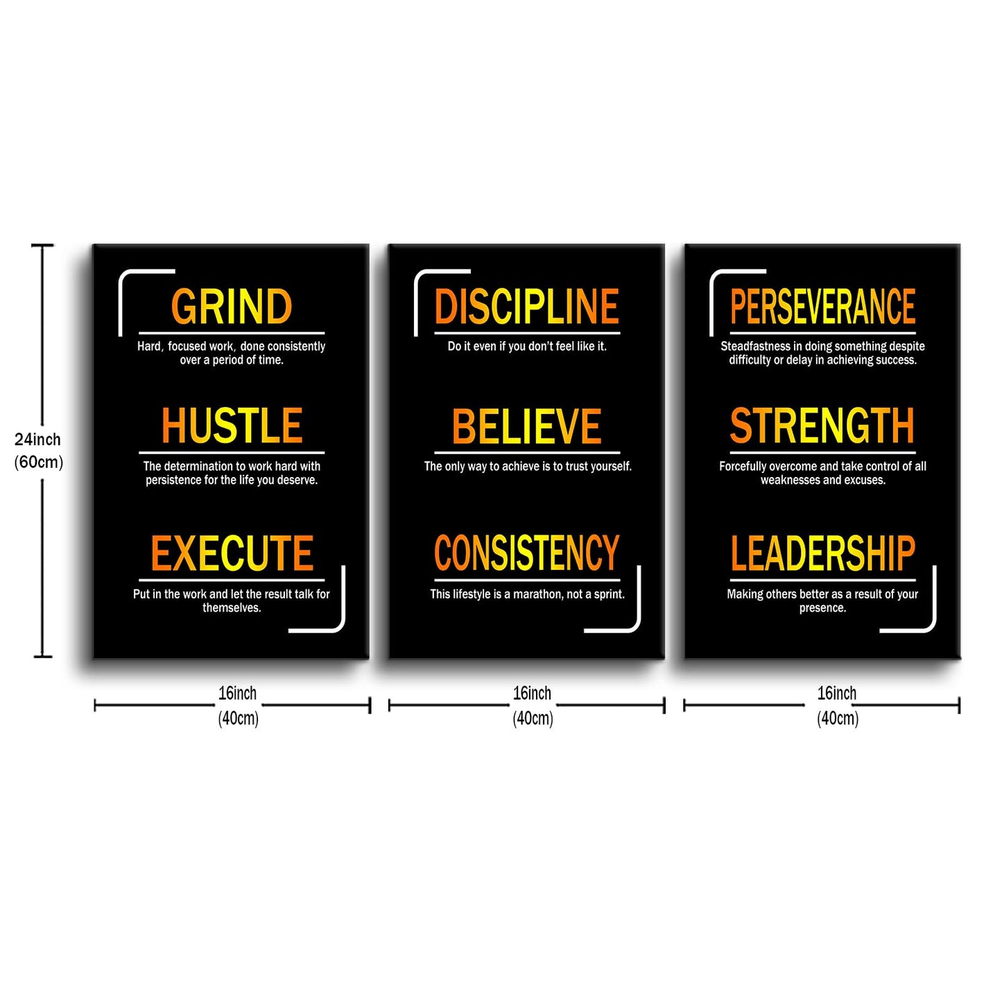 YSPCSUN Large 3 Piece Inspirational Wall Art for Office Walls Discipline Consistency Leadership Canvas Prints Entrepreneurship Visionary Teamwork Decor Framed Ready to Hang, 48" x 24"