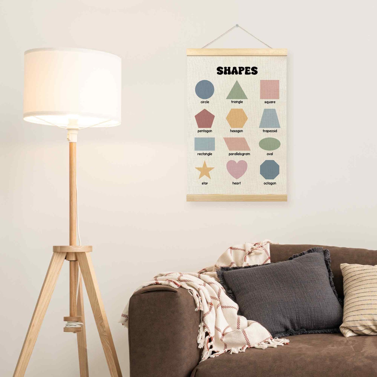 TLESKE Boho Classroom Shapes Chart Poster Hanger Frame, Homeschool Hanging Wall Art Decor for Toddlers Kids Room Nursery Playroom, Preschool Prek Learning Educational Poster Print Banner, 16x24