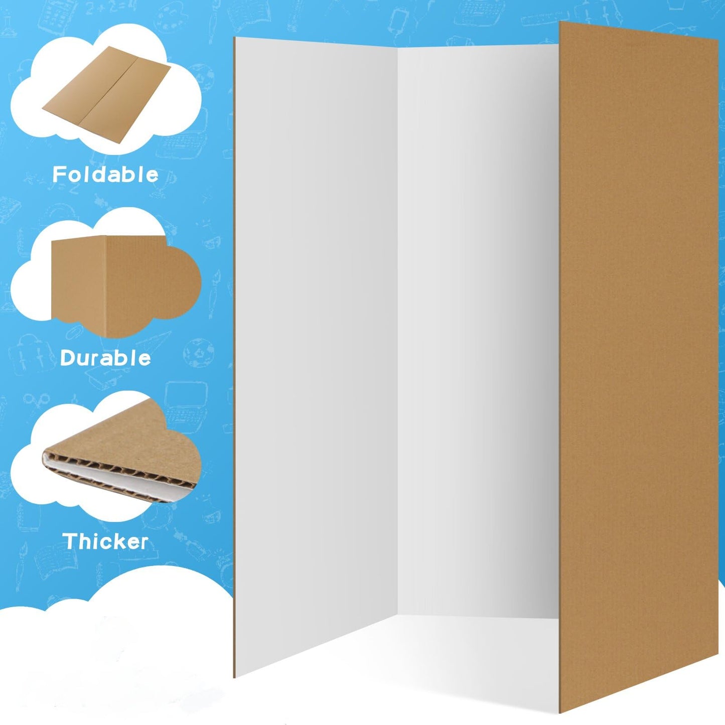 VinTS 12 PCS 36" x 48" Trifold Poster Board White Trifold Foldable Display Poster Board for School Projects, Science Fair,Graduation Exhibitions