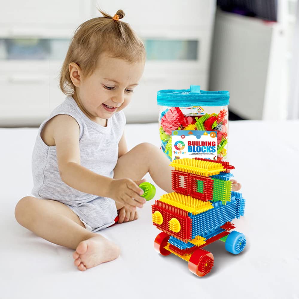 teytoy My First Baby Building Toys, 150pcs Bristle Shape 3D Building Blocks Toy Set for Kids Ages 3-8 Years Old, STEM Educational Preschool Toys
