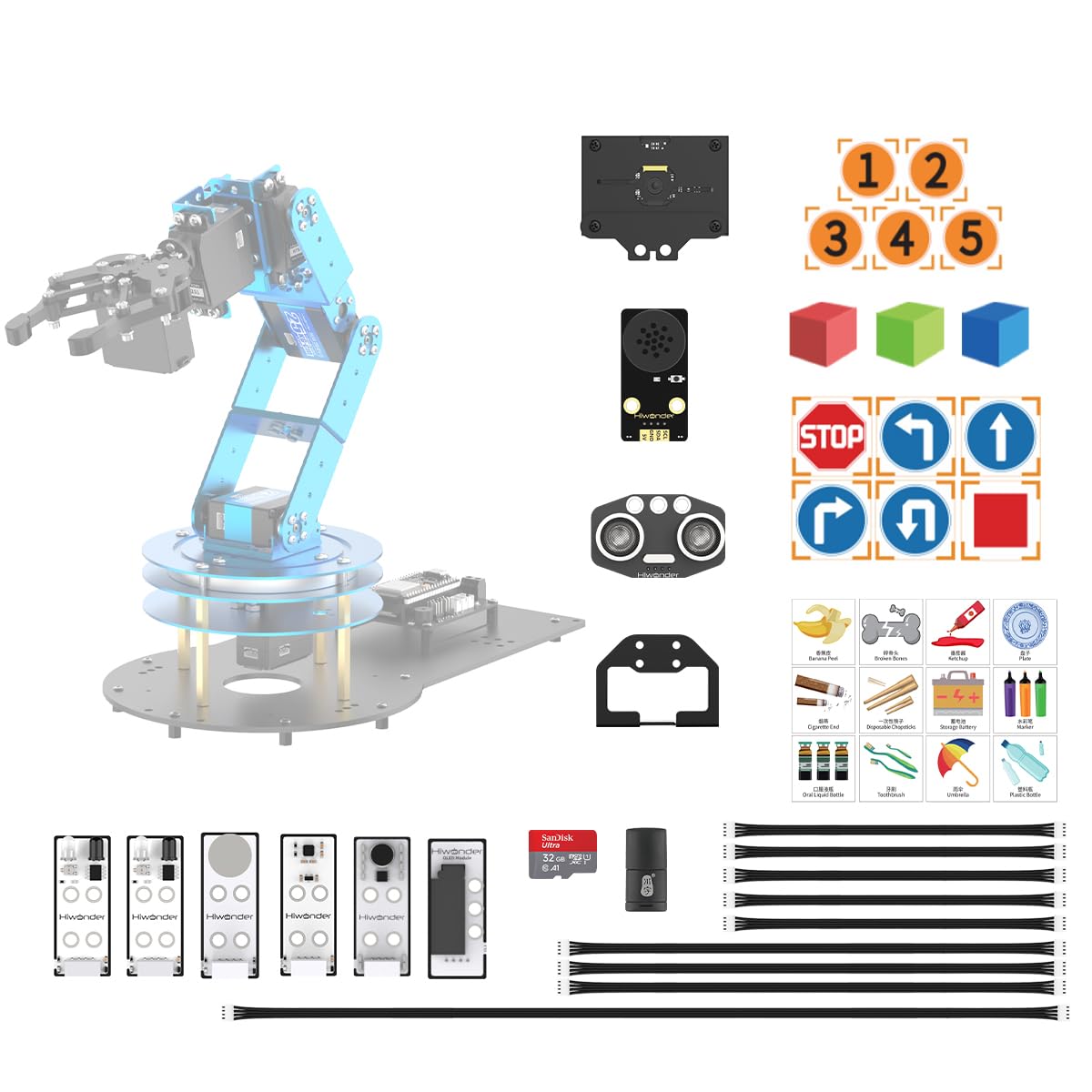 Secondary Development Kit for LeArm Open Source Upgrade, with WonderMV AI Vision, WonderEcho Voice Module, Wireless Controller, Ultrasonic/Touch/Acceleration Sensors (Not Included LeArm Robot Arm)