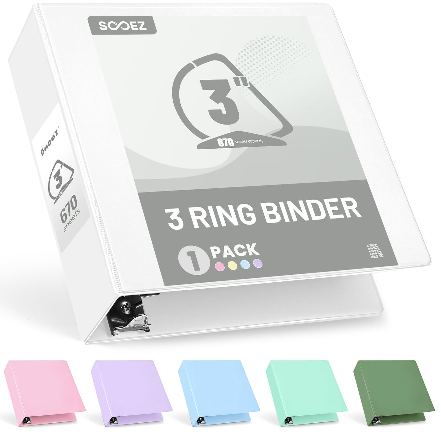 BinderX Extra Durable 3 Inch 3 Ring Binder, D-Ring Large Binder, Holds 670 Sheets of 8.5x11 Paper, Customizable View Cover with Inside Pocket, Heavy Duty 3 Ring Binders for School, White