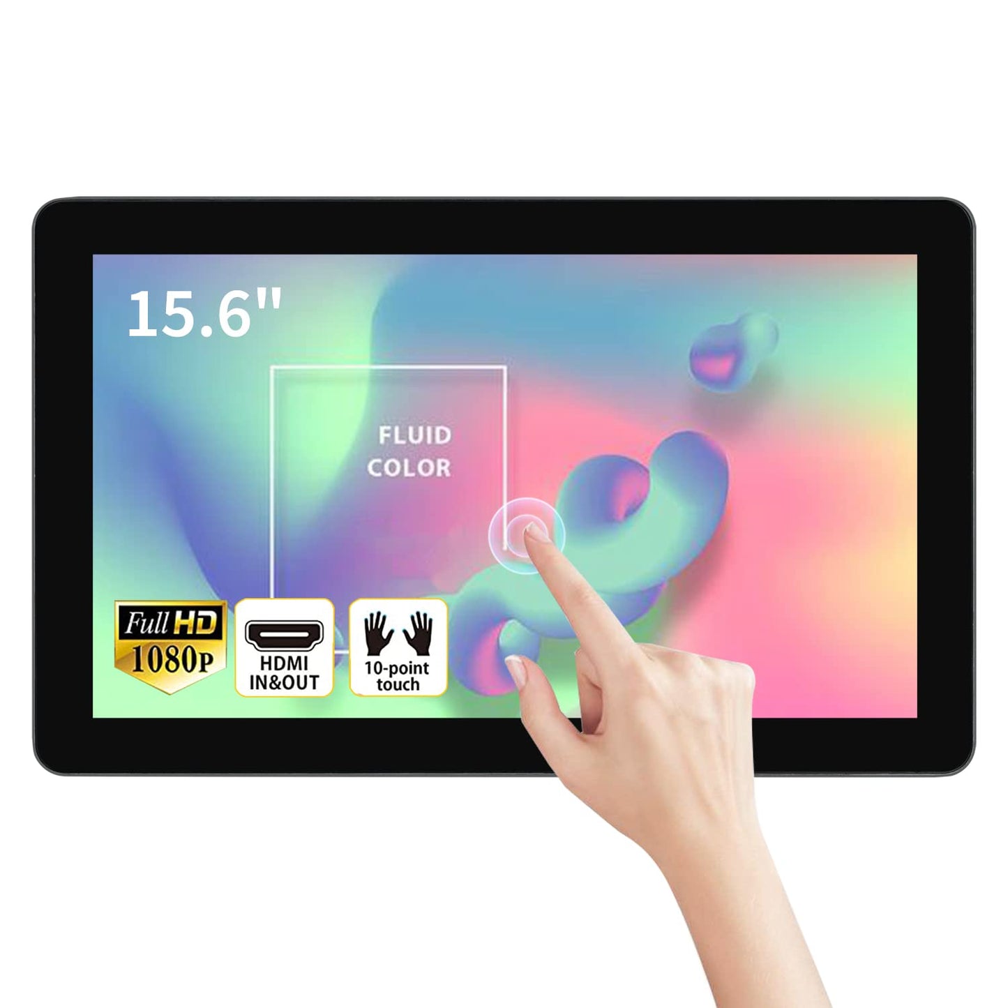 TouchWo 15.6 inch Capacitive Multi-Touch Screen Industrial Monitor, 16:9 Display 1920 x 1080P, Built-in Speakers, VGA & HD-MI Monitor for PC, POS, Small Business, Restaurant