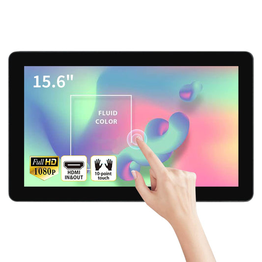 TouchWo 15.6 inch Capacitive Multi-Touch Screen Industrial Monitor, 16:9 Display 1920 x 1080P, Built-in Speakers, VGA & HD-MI Monitor for PC, POS, Small Business, Restaurant