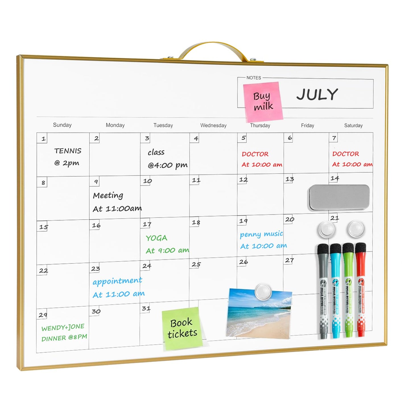TSJ OFFICE White Board Calendar - 12 X 16 Inches Magnetic Dry Erase Board Monthly Calendar, Double Sided Whiteboard with a Handle, to Do List Notepad for Office, Home, School, Gold Aluminum Frame