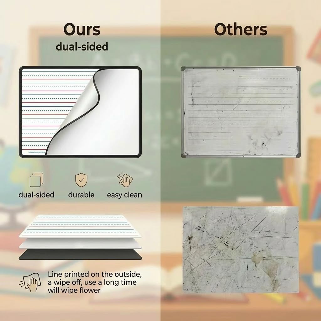 Magnetic Dry Erase Boards 6 Pack for Classroom, Double Sided Small Whiteboard Lap Boards 9x12, Lined & Blank Magnetic White Boards for Kids, Students & Homeschool