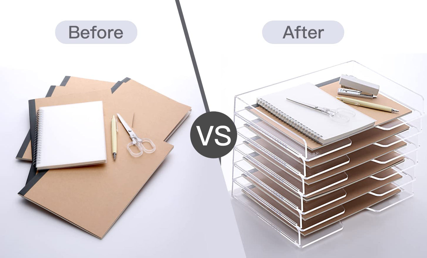 SANRUI 2-Tier Acrylic Paper Tray Organizer, Clear Stackable File Organizer for Desk, Paper Sorter Desk Organizer for Home Office Supplies