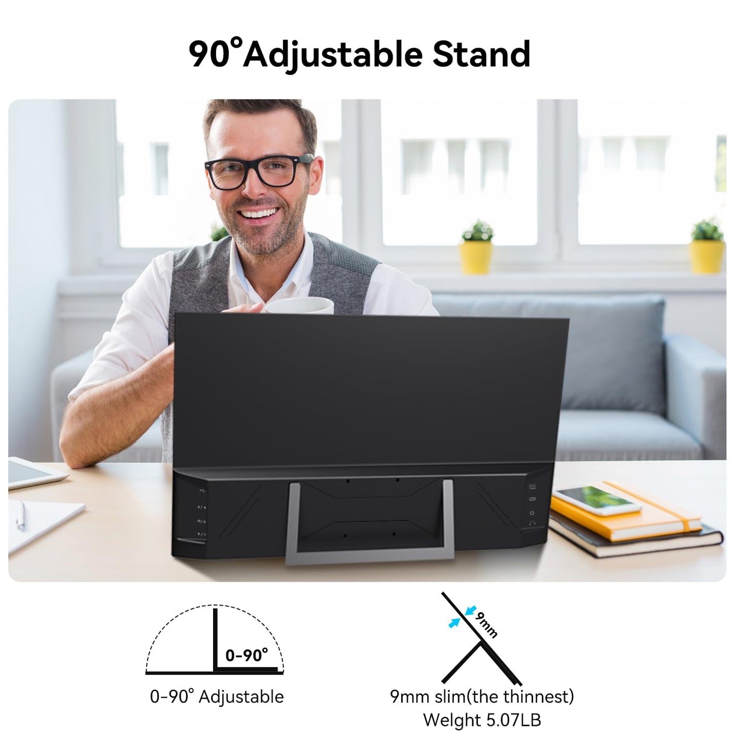 23.8" Portable Touchscreen Monitor 100% sRGB VA FHD 1080P, 4000:1 Contrast, VESA, Built-in Speaker, w/90°Adjustable Stand USB-C HDMI 75Hz External Second Touch Screen Display for Laptop/PC/Phone