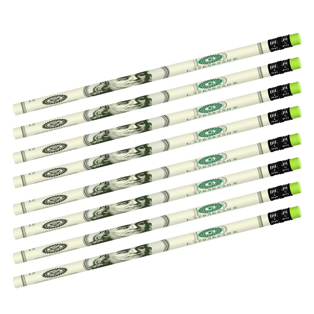 ArtCreativity $100 Bill Pencils - Set of 24 Fun Money Pencils with Erasers, Birthday Party Favors, Goody Bag Fillers & Classroom Teacher Supplies