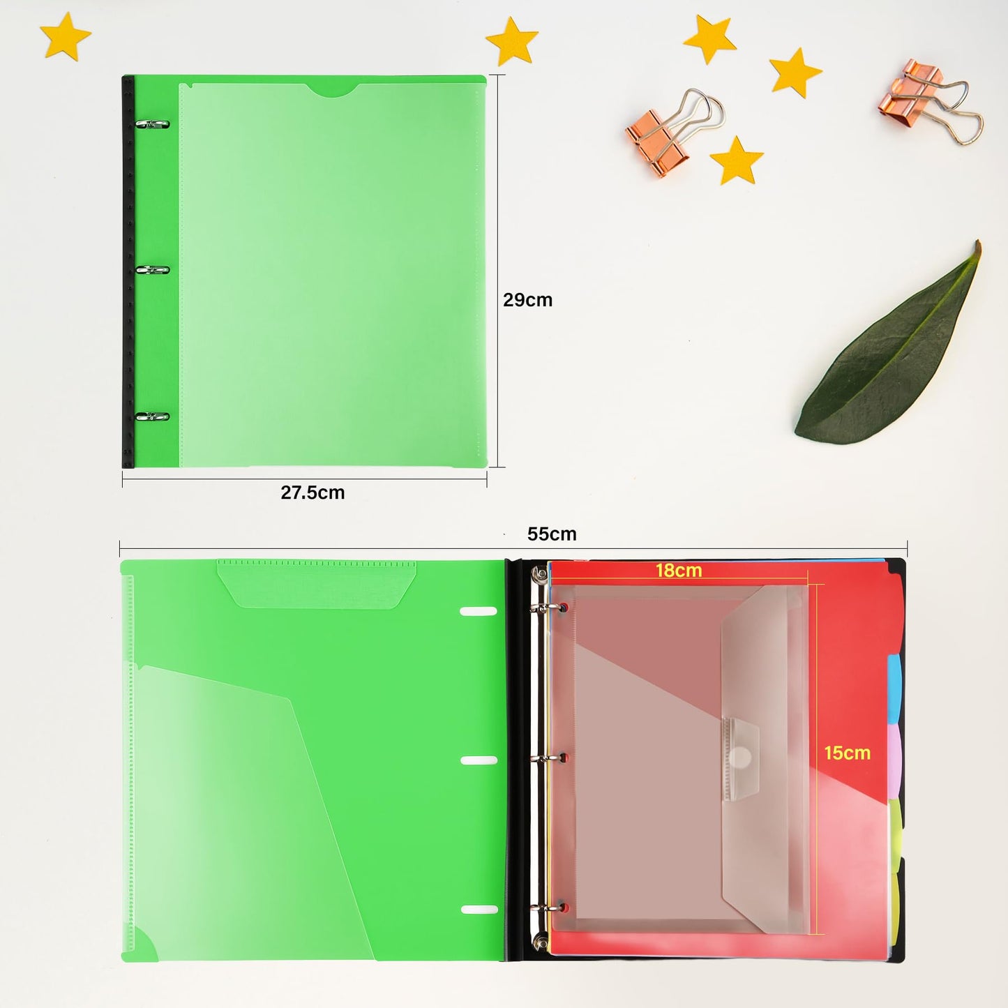 WOT I Telescoping Project Organizer, Refillable Binder with Dividers and Pockets, 13 Pocket Folders, 1 Inch 3 Ring Binder, Green