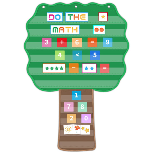 Tree Pocket Chart for Classroom, 42"x 28 ¾" Large Hanging Pocket Charts for Kids, Back to School Supplies for Teacher, Pocket Charts with 11 Sentence Strips Holder (Green)