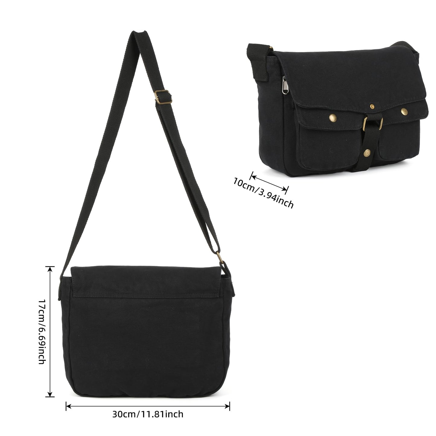 Valleycomfy Vintage Canvas Messenger Bag for Men Crossbody Shoulder Bag Satchel Handbags Black