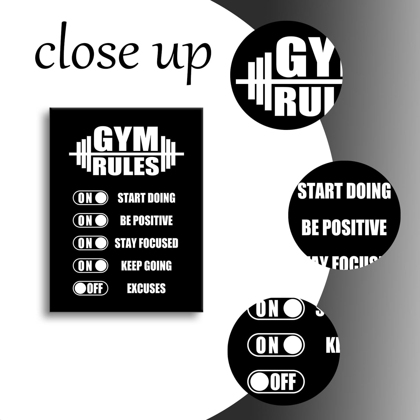 YSPCSUN Motivational Gym Posters For Home Workout Room Decor Inspirational Fitness Rules Canvas Wall Art Barbell Signs For Weightlifting Bodybuilding Garage Ready To Hang 24x18 Inch
