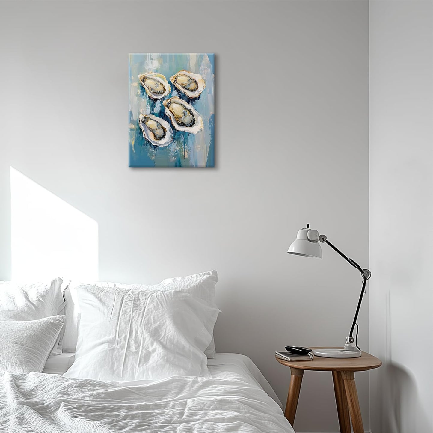 Oyster Wall Art, Coastal Oyster Pictures Wall Decor, Shell Canvas Prints Painting, Framed Fashion Artwork for Bathroom Bedroom Living Room Kitchen Dinning Room Office Home Decoration 12x16