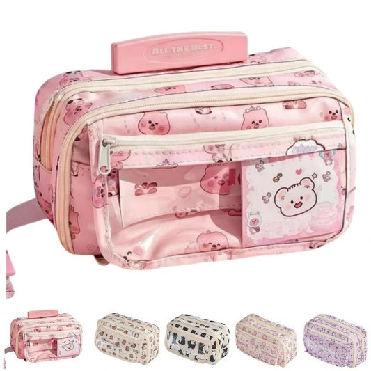 VTYFRY Cute Kawaii Pencil Case Pouch Cartoon Pen Box Holder Organizer for Office Workspace Supplies Desk Accessories Travel Essentials Aesthetic Trendy Cool Stuff Gift Large Capacity (Fox)