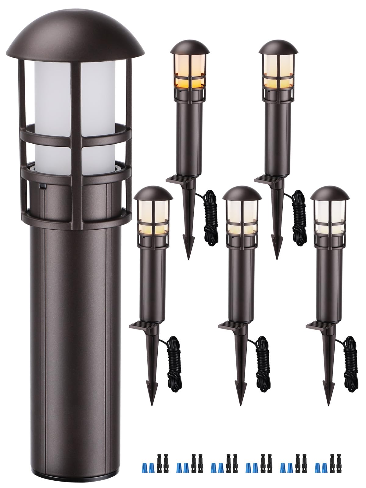 LEONLITE Landscape Pathway Lights, 3W Low Voltage, IP65, Aluminum, 5CCT, Model A-90883, Pack of 6